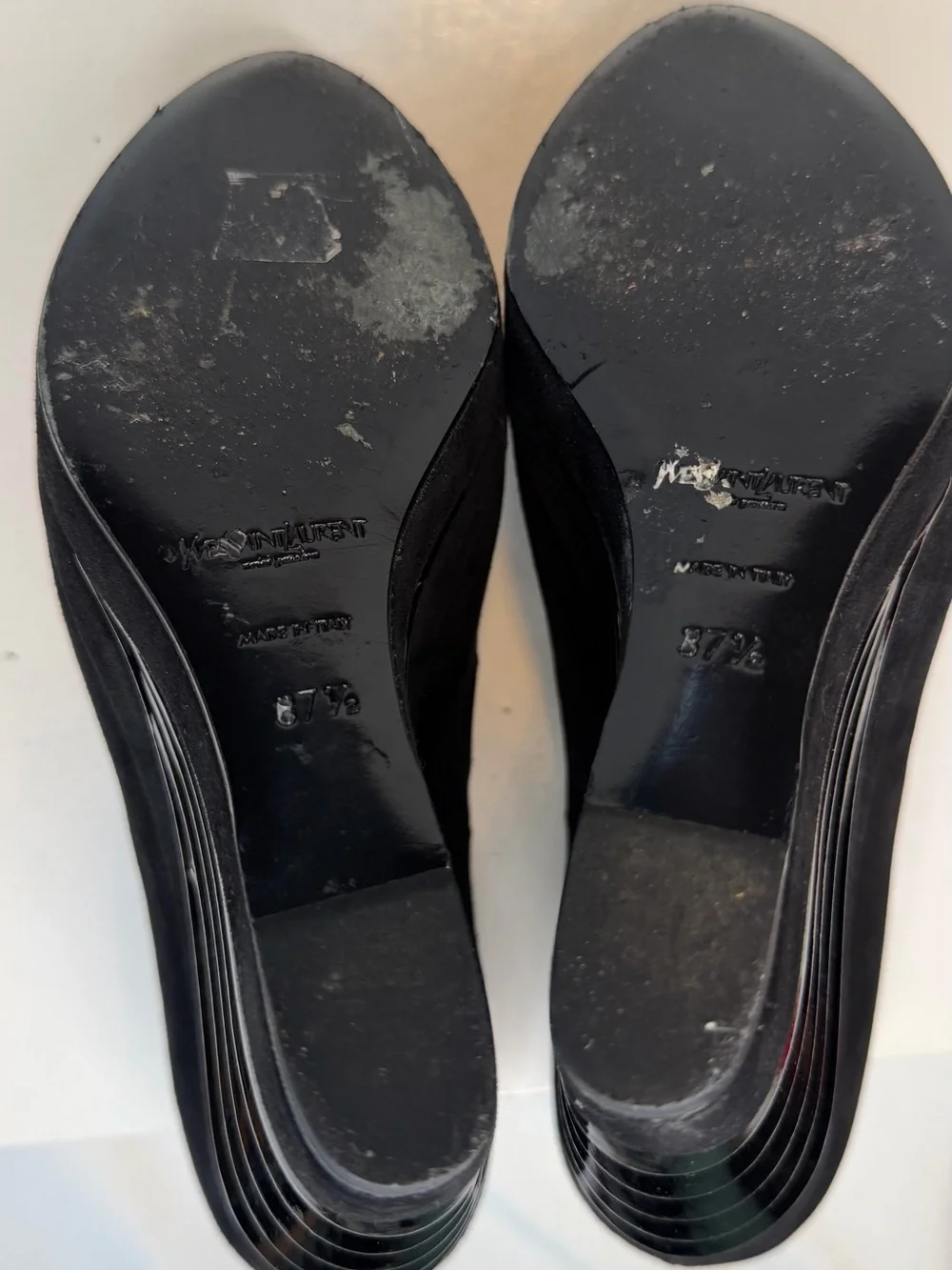 Yves Saint Laurent Black Suede Peep-Toe Mary Jane Wedges